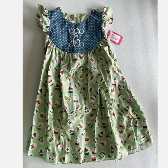 NWT RicRac and Ruffles Holiday Christmas Snowglobes Dress Size 8 Monogram E - Picture 1 of 8